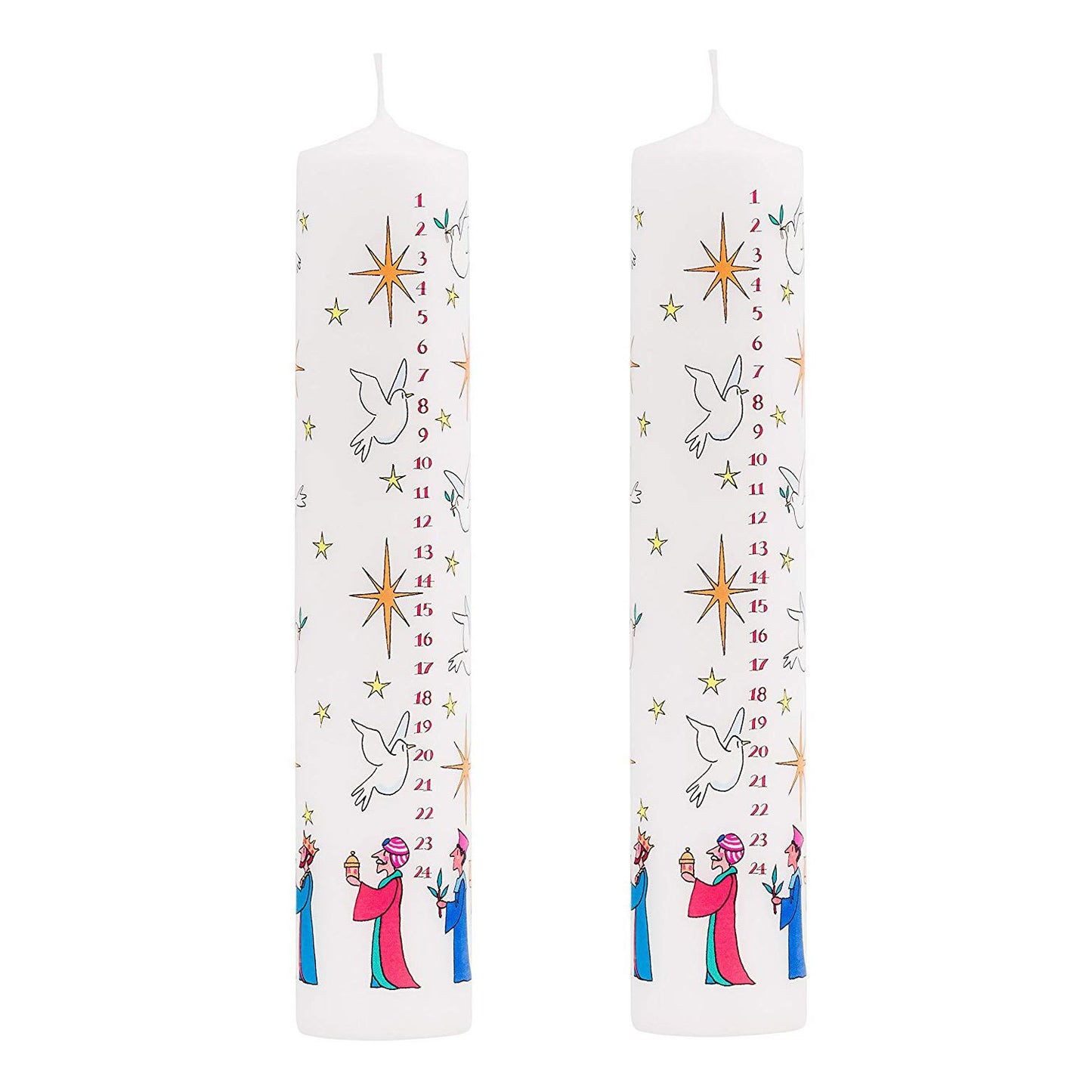 Pack of Traditional Countdown To Christmas Pillar Advent Candles Three Wise Men