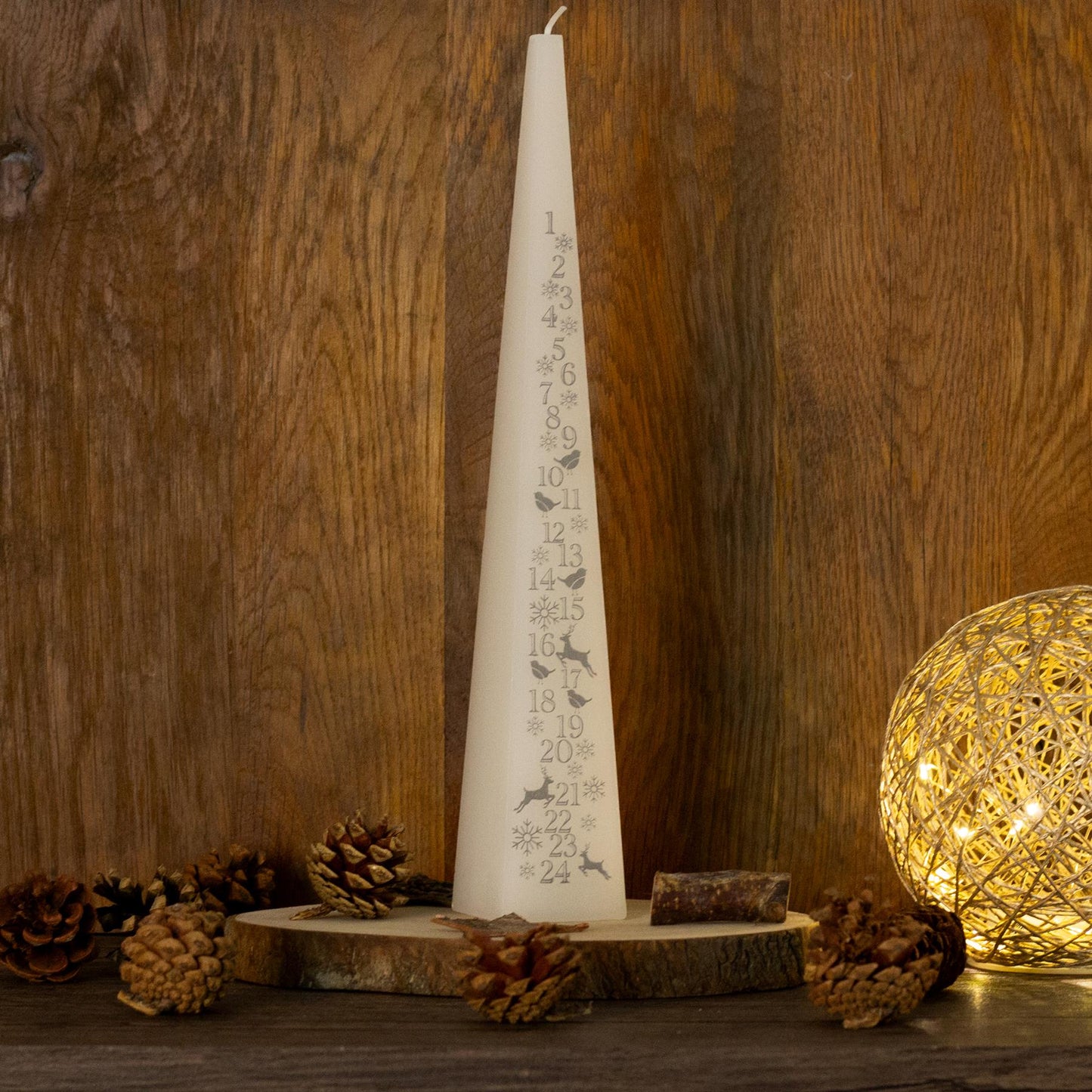 Large Traditional White & Silver Countdown To Christmas Pyramid Advent Candle