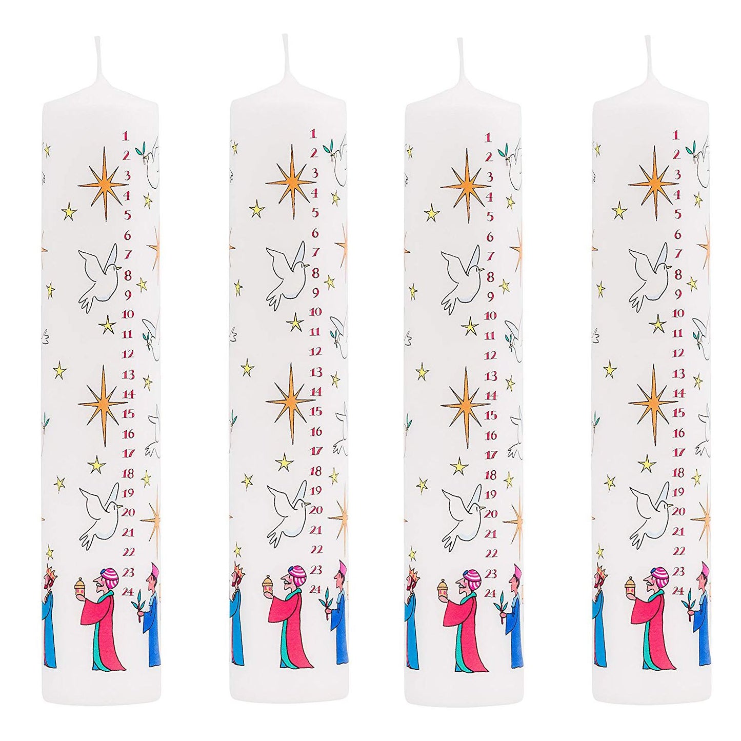 Pack of Traditional Countdown To Christmas Pillar Advent Candles Three Wise Men