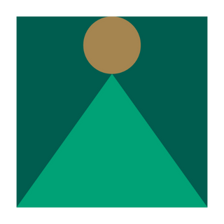 One of the Advent Calendar Shop's classic illustrative icons: A geometric design with a gold circle on a green triangle against a festive background. This collection image is used for the Advent Candle department.