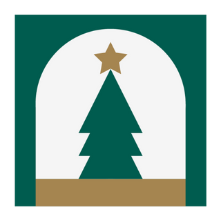 One of the Advent Calendar Shop's illustrative icons, with a dark Green Christmas tree complete with gold star topper, set inside a decorative frame on a festive green background. The is the collection image icon for the Advent Calendar Shop's Fill Your Own Advent Calendars