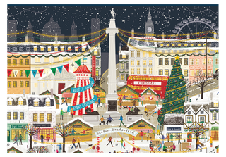 New Caltime 2025 advent calendar with a festive cityscape. Featuring London's iconic skyline and Winter Wonderland market.
