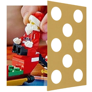 A classic Advent Calendar Shop icon, showing a gold and white spotted advent door, which is half opened, revealing a LEGO Santa Claus figure. This icon is used for the Advent Calendar Shop's Toy Calendar department