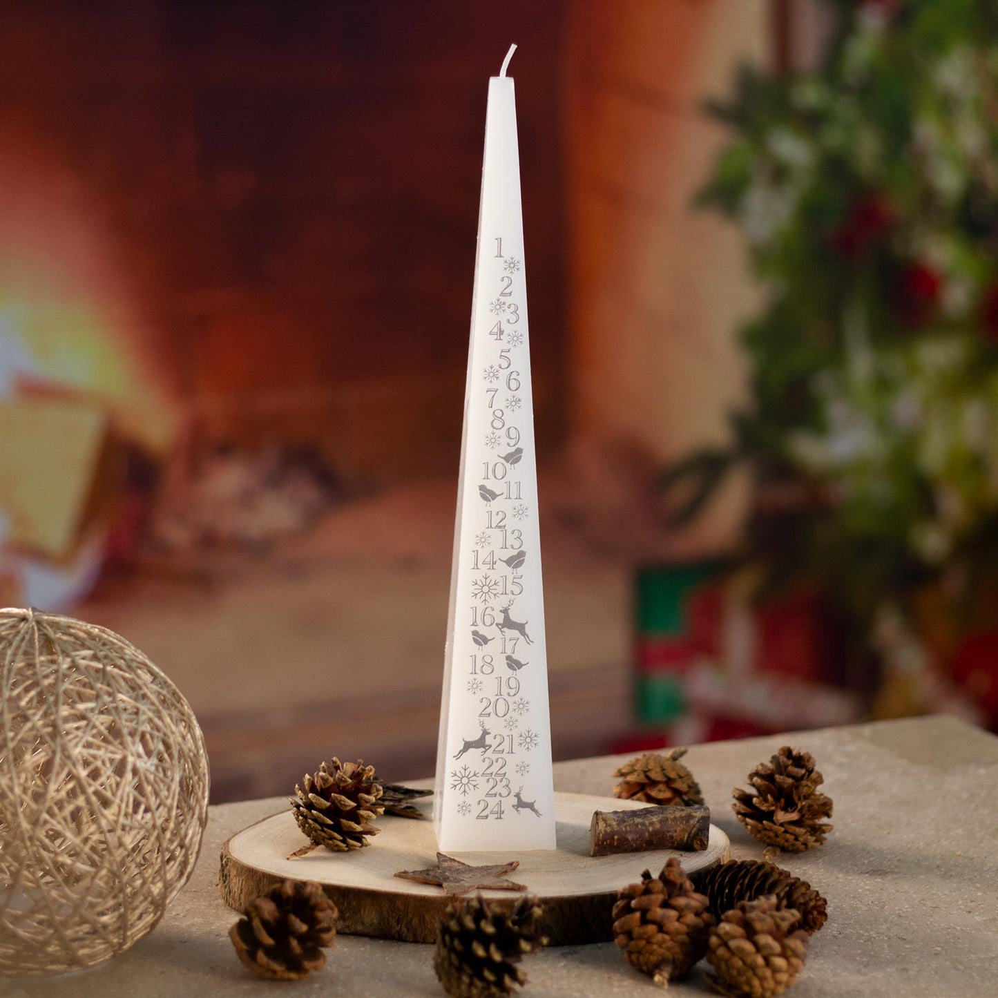 Large Traditional White & Silver Countdown To Christmas Pyramid Advent Candle