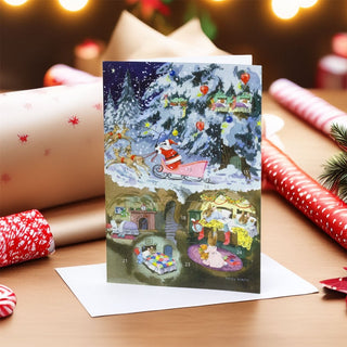 Badger Father Christmas Advent Calendar Greetings Card | Advent Calendar - A5
