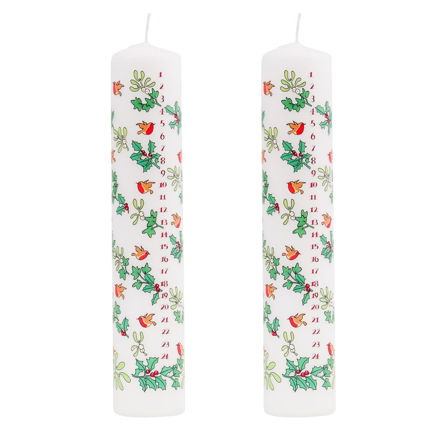 Pack of Traditional Countdown To Christmas Pillar Advent Candles Holly & Ivy