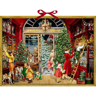 Nostalgic Christmas Toy Shop Advent Calendar with 24 Festive Windows & Ribbon