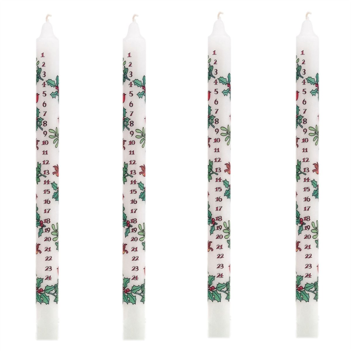 Pack of Traditional Countdown To Christmas Advent Candles Holly & Ivy