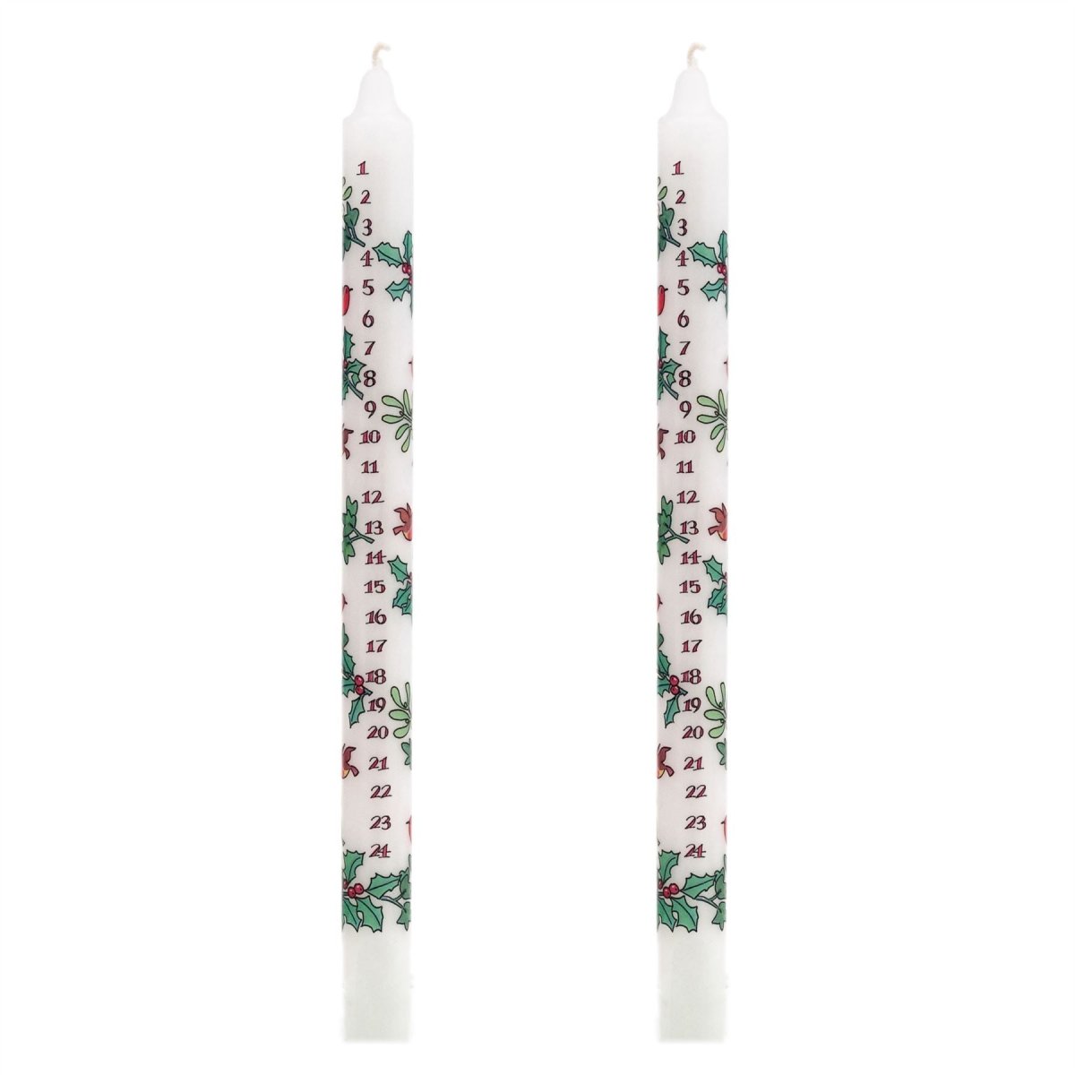 Pack of Traditional Countdown To Christmas Advent Candles Holly & Ivy