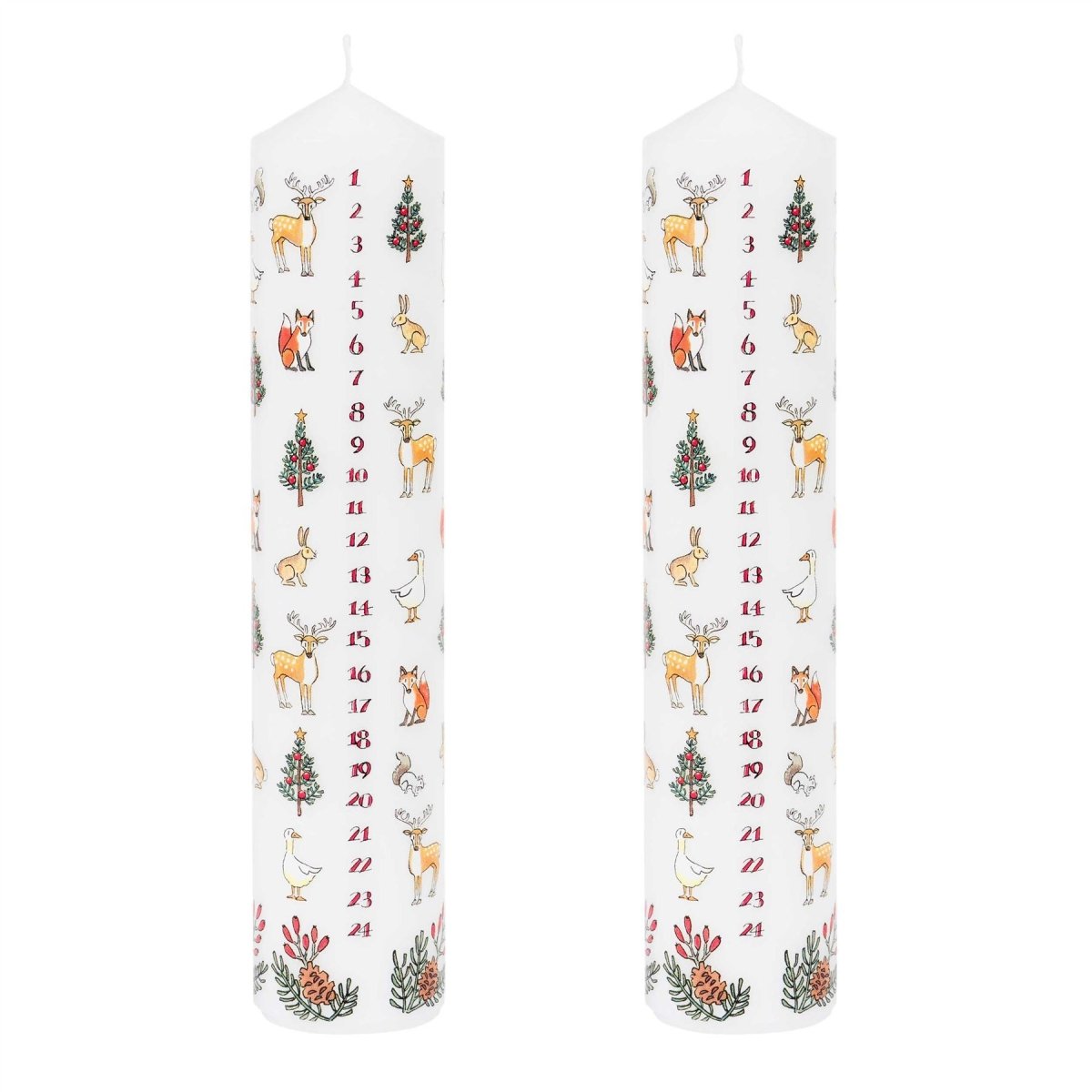 Pack of Traditional Countdown To Christmas Pillar Advent Candles Winter Wildlife