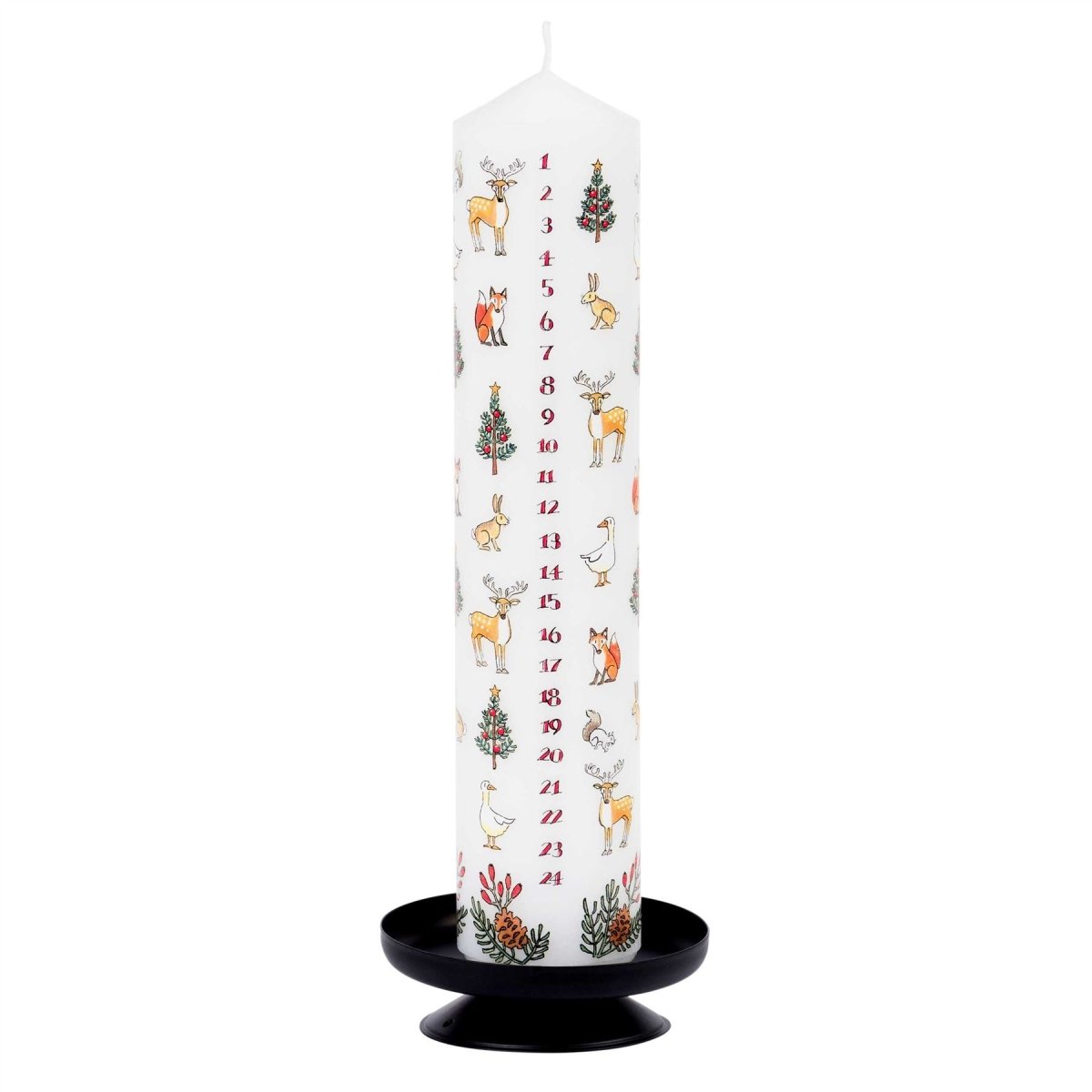 Pack of Traditional Countdown To Christmas Pillar Advent Candles Winter Wildlife