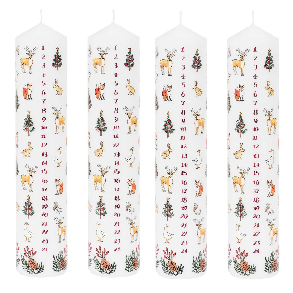 Pack of Traditional Countdown To Christmas Pillar Advent Candles Winter Wildlife
