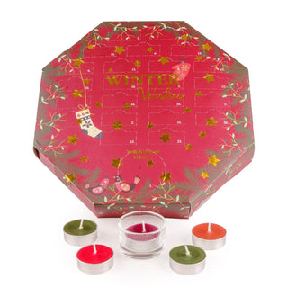 Tealight Candle Christmas Advent Calendar, 24 Tealights with Glass Holder