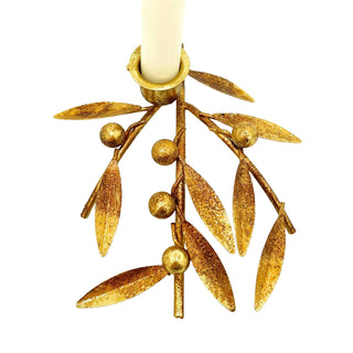 Antique Gold Sprig & Berry Candle Holder, Gisela Graham Christmas 17cm