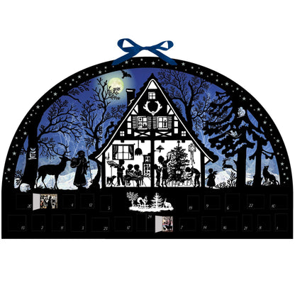 Deluxe Moonlight Silhouette Christmas Advent Calendar | Winter Cottage In The Woods Advent Calendar | Alpine Picture Advent Calendar