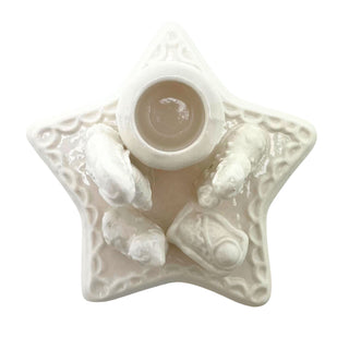 White Ceramic Nativity Scene Christmas Candle Holder, Gisela Graham 11cm