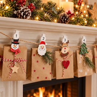 Christmas Advent Calendar Peg Set with Twine, 24 Numbered Wooden Clips