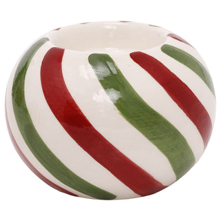 Christmas Candy Stripe Ceramic Candle Holder 9.5x7cm