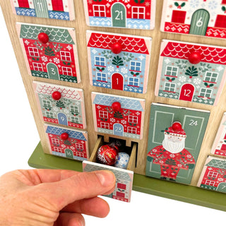 Gisela Graham Reusable Wooden Advent Calendar, 24 Drawer Alpine Christmas House