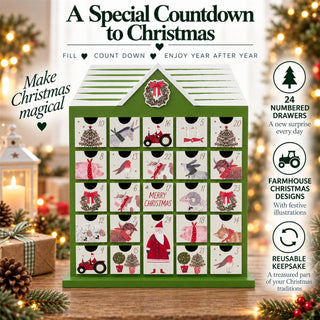Christmas Farm Wooden Advent Calendar, Fill Your Own Reusable 24 Drawer Calendar