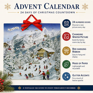 Skiing Advent Calendar, 46cm Nostalgic Mountain Large Christmas Picture Calendar