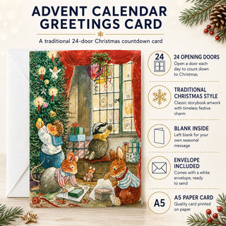 Wrapping Presents Christmas Advent Calendar Greetings Card, A5 Traditional Style