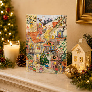 Christmas Town Advent Calendar Greetings Card, A5 Traditional Card with Envelope