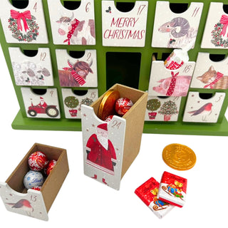 Christmas Farm Wooden Advent Calendar, Fill Your Own Reusable 24 Drawer Calendar