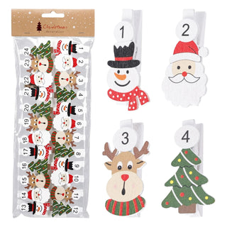 Christmas Advent Calendar Peg Set with Twine, 24 Numbered Wooden Clips