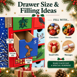 Stick Man Wooden Fill Your Own Advent Calendar with Drawers, Christmas Countdown