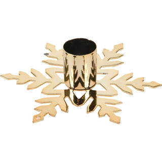 Gold Metal Christmas Candlestick | Festive Snowflake Candle Holder - 11cm