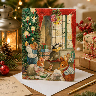 Wrapping Presents Christmas Advent Calendar Greetings Card, A5 Traditional Style