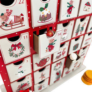 Wooden Fill Your Own Advent Calendar, Holly & Alfie Mice, House Shaped