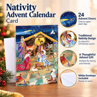 Nativity Advent Calendar Card, 24 Door Christmas Greetings Card