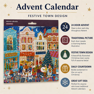 A Happy Holiday Traditional Picture Christmas Advent Calendar, 21.3cm Town Scene