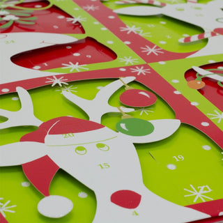 3D Reindeer Christmas Advent Calendar - Glittered Die - Cut with Ribbon, 35.5x39cm