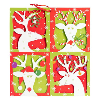 3D Reindeer Christmas Advent Calendar - Glittered Die - Cut with Ribbon, 35.5x39cm