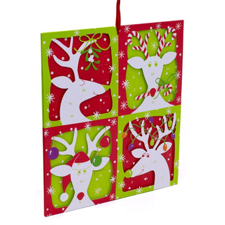 3D Reindeer Christmas Advent Calendar - Glittered Die - Cut with Ribbon, 35.5x39cm