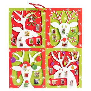 3D Reindeer Christmas Advent Calendar - Glittered Die - Cut with Ribbon, 35.5x39cm