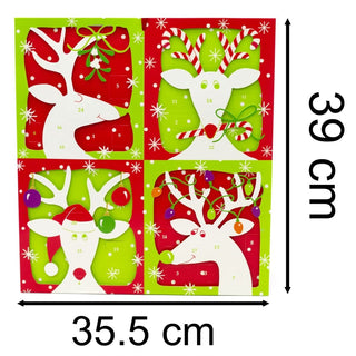3D Reindeer Christmas Advent Calendar - Glittered Die - Cut with Ribbon, 35.5x39cm