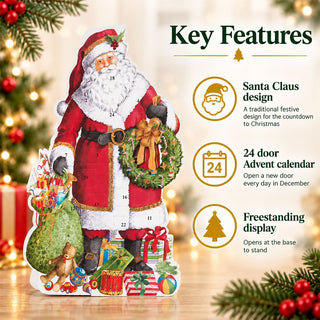 3D Santa Claus Christmas Advent Calendar, 45.5cm Freestanding Illustrated