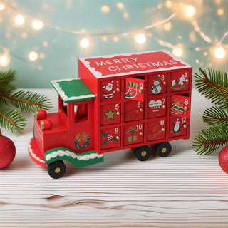 Wooden Christmas Truck Advent Calendar | Festive Red Truck with 24 Drawers 29cm