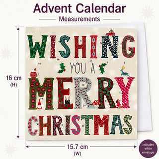 Christmas Advent Calendar Card, Merry Christmas Greetings Card with Envelope