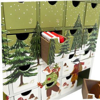 Wooden Fill Your Own Advent Calendar, 24 Drawer Book Style, Woodland Animals