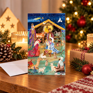 Nativity Advent Calendar Card, 24 Door Christmas Greetings Card