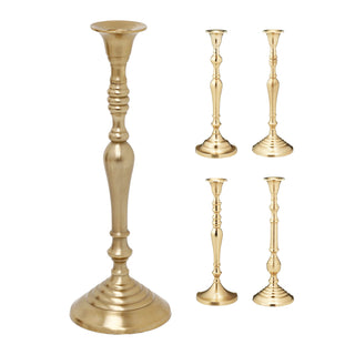 Antique Gold Metal Candlestick Holder, 29cm Vintage Brass Effect Taper Candle