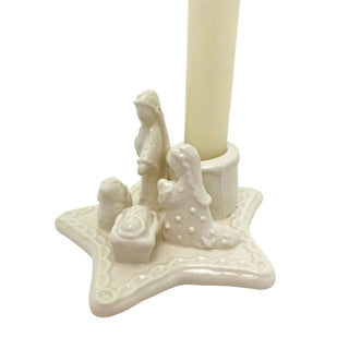White Ceramic Nativity Scene Christmas Candle Holder, Gisela Graham 11cm