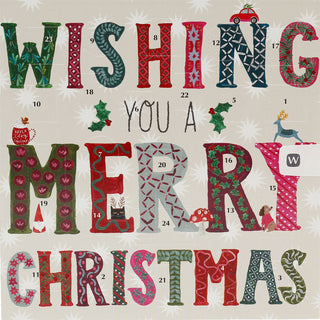 Christmas Advent Calendar Card, Merry Christmas Greetings Card with Envelope