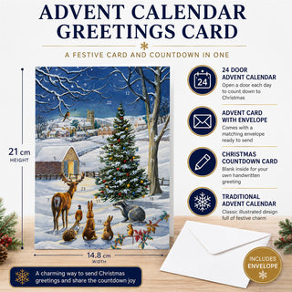 Snowy Landscape Christmas Advent Calendar Greetings Card, A5 with 24 Doors