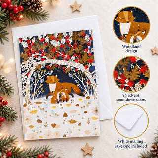 Paw Prints in the Snow Christmas Advent Calendar Greetings Card, Fox Advent Card